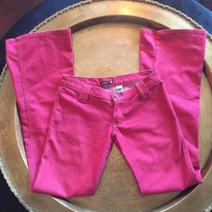 Frankie B Low Rise Red Flare Jeans White Pinstripe